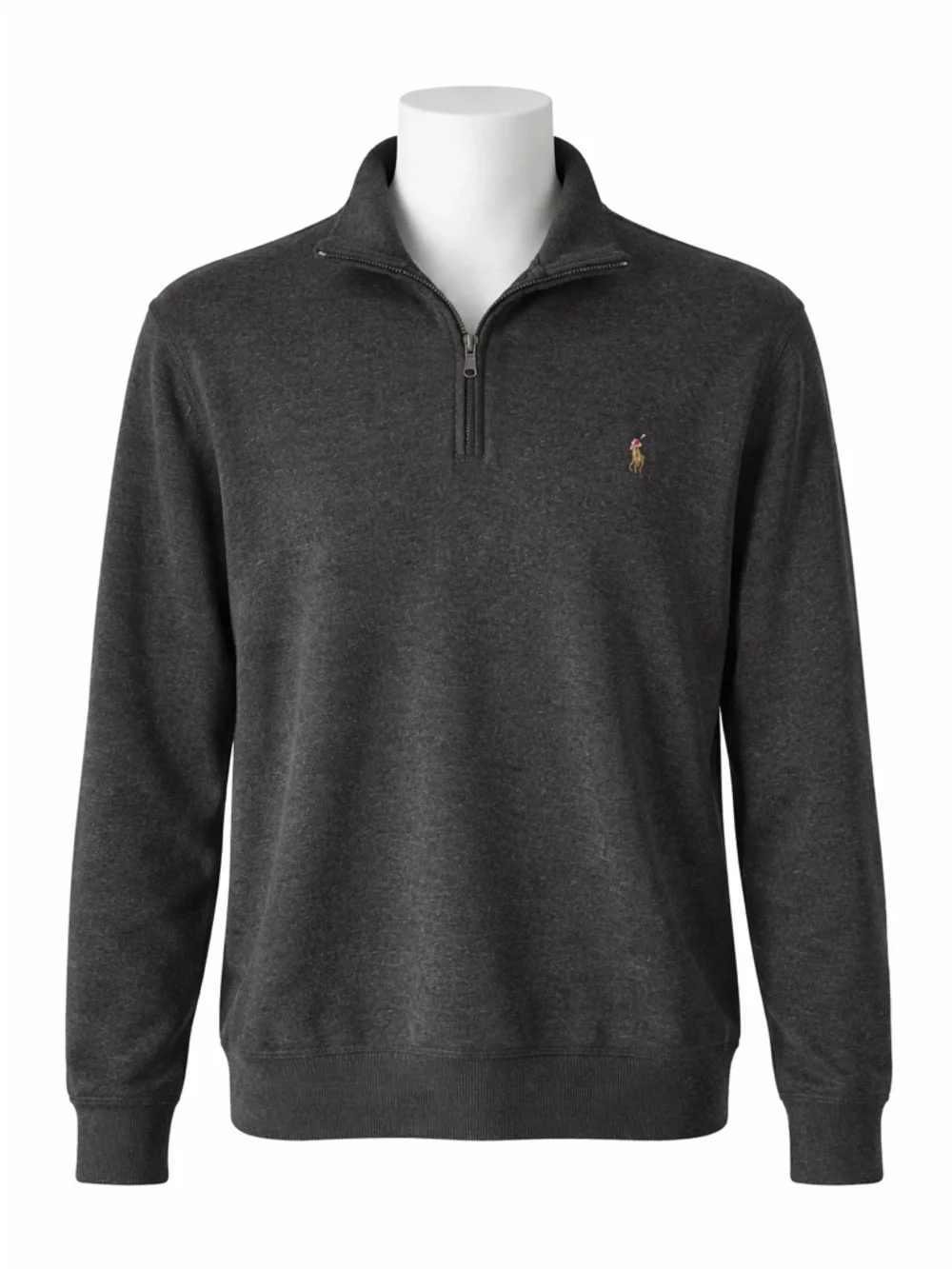Size L Polo Ralph Lauren Men’s Estate Rib Half Zip Sweater Charcoal Grey - Picture 1 of 6